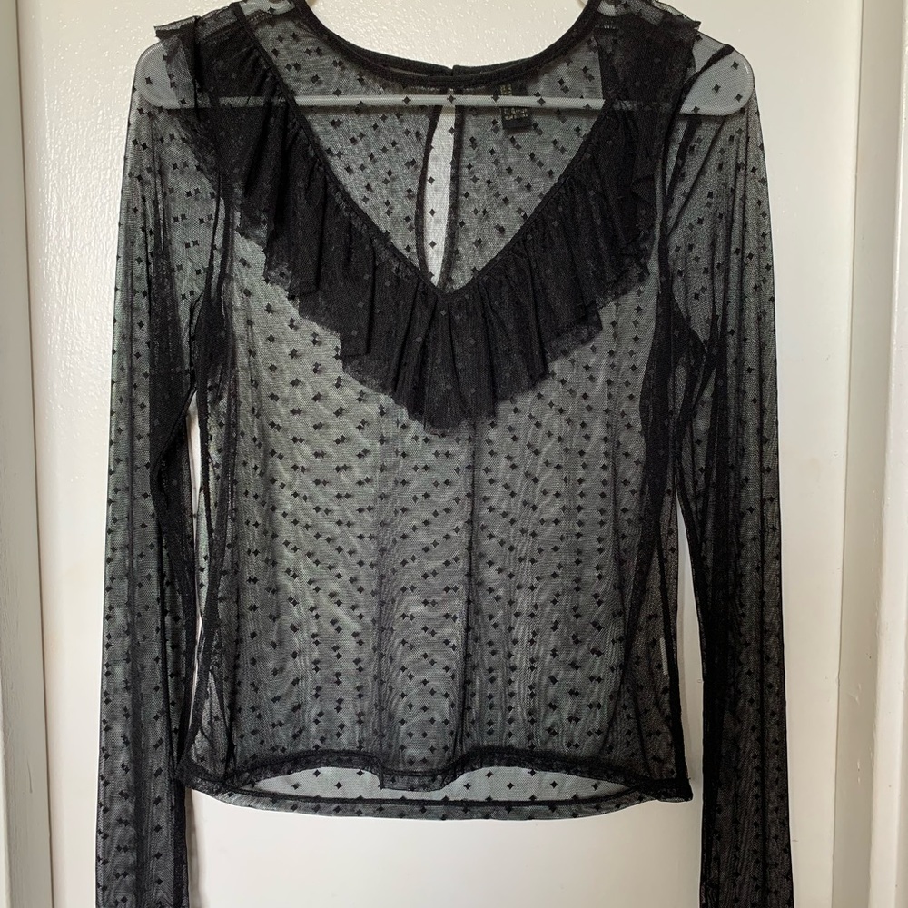 Forever 21 Sheer Black Lace Long Sleeved Top Mediun